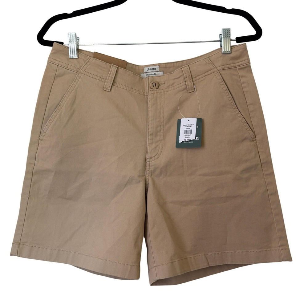 LL Bean Favorite Fit Chino Shorts Women's 10 Regular Khaki Organic Cotton NWT